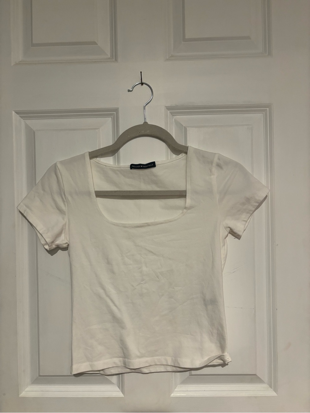Brandy Melville Cream Square Neck Short Sleeve Tee